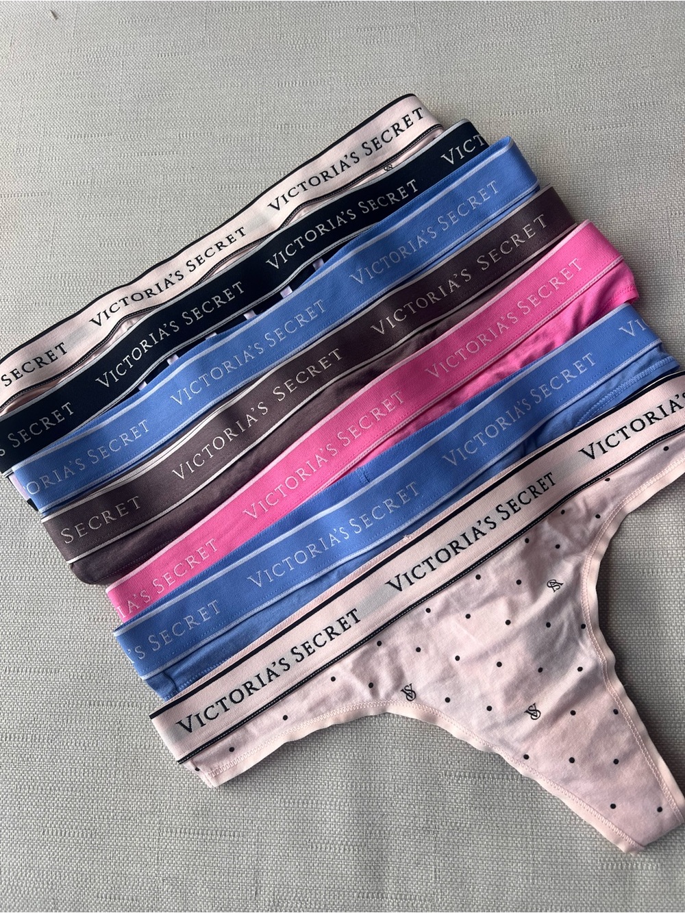 Victoria's Secret Cotton-Blend Thong Set  7 in Pink, Blue, Gray & Black